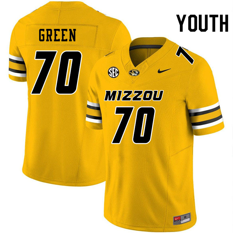 Youth #70 Cayden Green Missouri Tigers College Football Jerseys Stitched-Gold